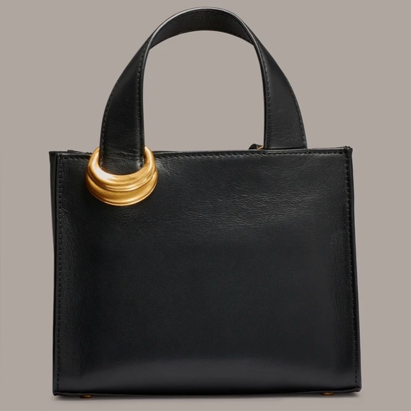 NWT Donna Karan Hewlett Leather Top Handle Buckle Crossbody Black/Gold - Picture 5 of 7